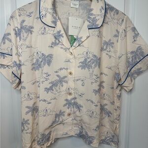 Evenie Korean Tropical Toile Print Pajama Set Button Top and Shorts